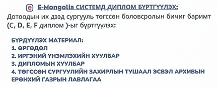 e-mongolia.mn системд техниккум, дээд боловсролын мэдээллээ бүртгүүлэх