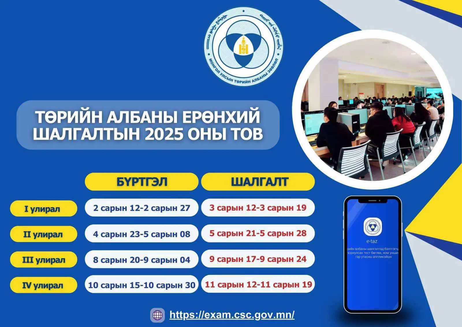ТӨРИЙН АЛБАНЫ 2025 ОНЫ 02 ДУГААР УЛИРЛЫН ЕРӨНХИЙ ШАЛГАЛТЫН БҮРТГЭЛ ЭХЭЛЛЭЭ