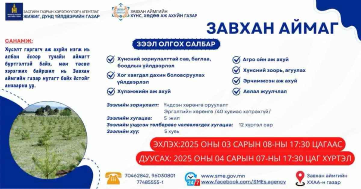 ЗАВХАН АЙМАГТ ЖИЖИГ, ДУНД ҮЙЛДВЭРИЙГ ХӨГЖҮҮЛЭХ САНГААС 2025 ОНД ХӨНГӨЛӨЛТТЭЙ ЗЭЭЛ ОЛГОХ ТӨСӨЛ ХҮЛЭЭН АВЧ ЭХЭЛЛЭЭ.