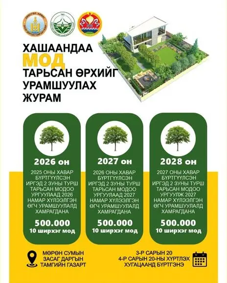 🌳"МӨРӨН СУМЫН ХЭМЖЭЭНД ХАШААНДАА МОД ТАРЬСАН ӨРХИЙГ УРАМШУУЛАХ ЖУРАМ" 2025 ОН