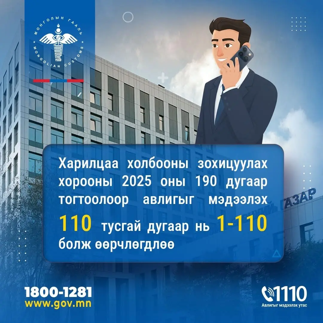 ХАРИЛЦАА ХОЛБООНЫ ЗОХИЦУУЛАХ ХОРООНЫ 2025 ОНЫ 190 ДУГААР ТОГТООЛООР АВЛИГЫГ МЭДЭЭЛЭХ 110 ДУГААР НЬ 1-110 БОЛЖ ӨӨРЧЛӨГДЛӨӨ 